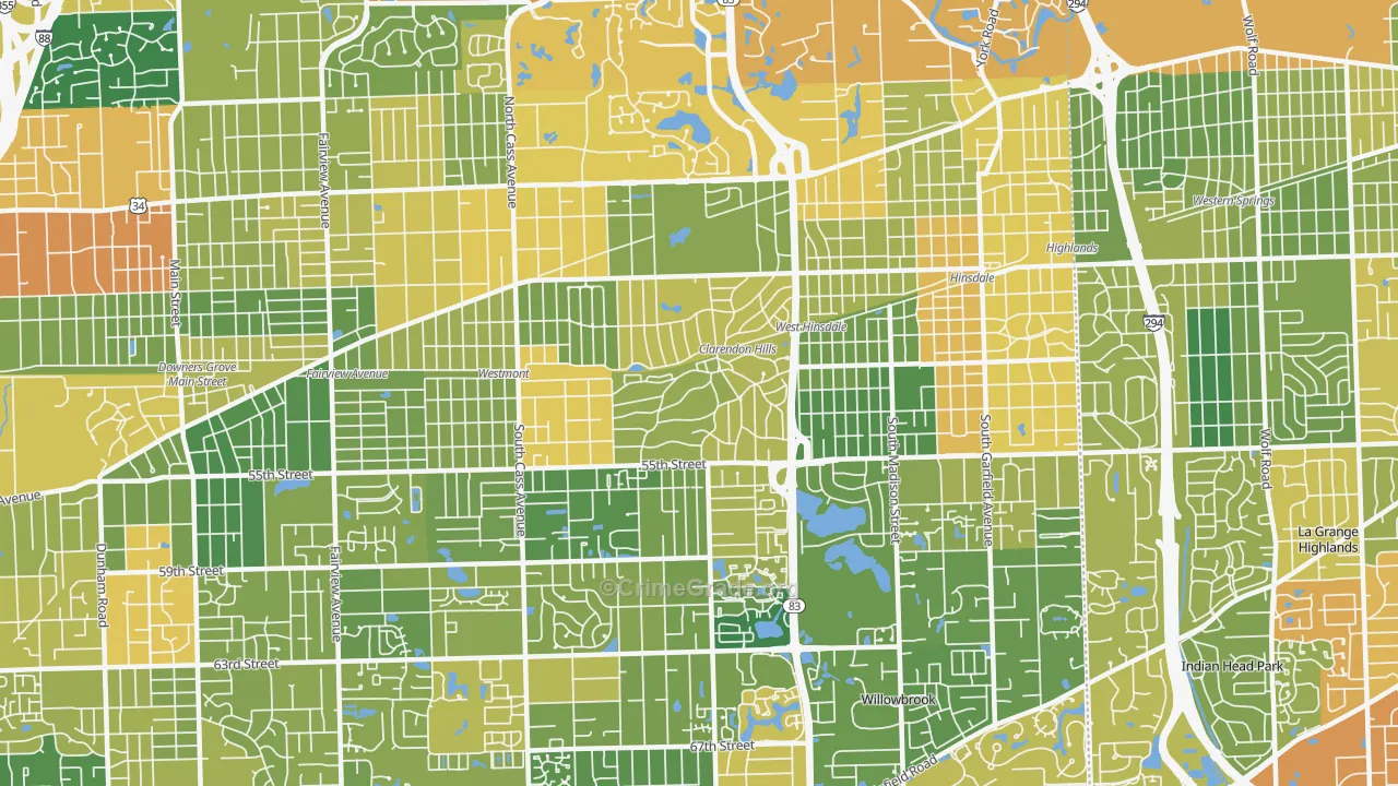 Clarendon Hills, IL Map of Drug-Related Crime Rates