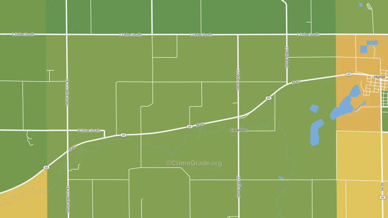 Clarendon, MI Map of Drug-Related Crime Rates