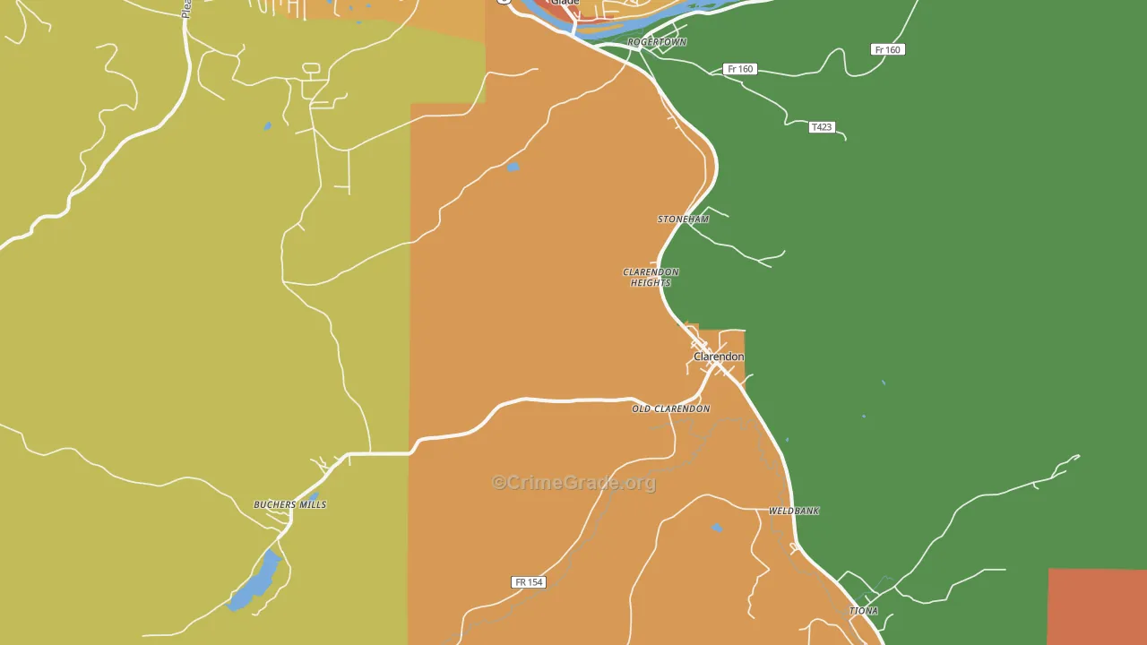 Clarendon, PA Map of Drug-Related Crime Rates