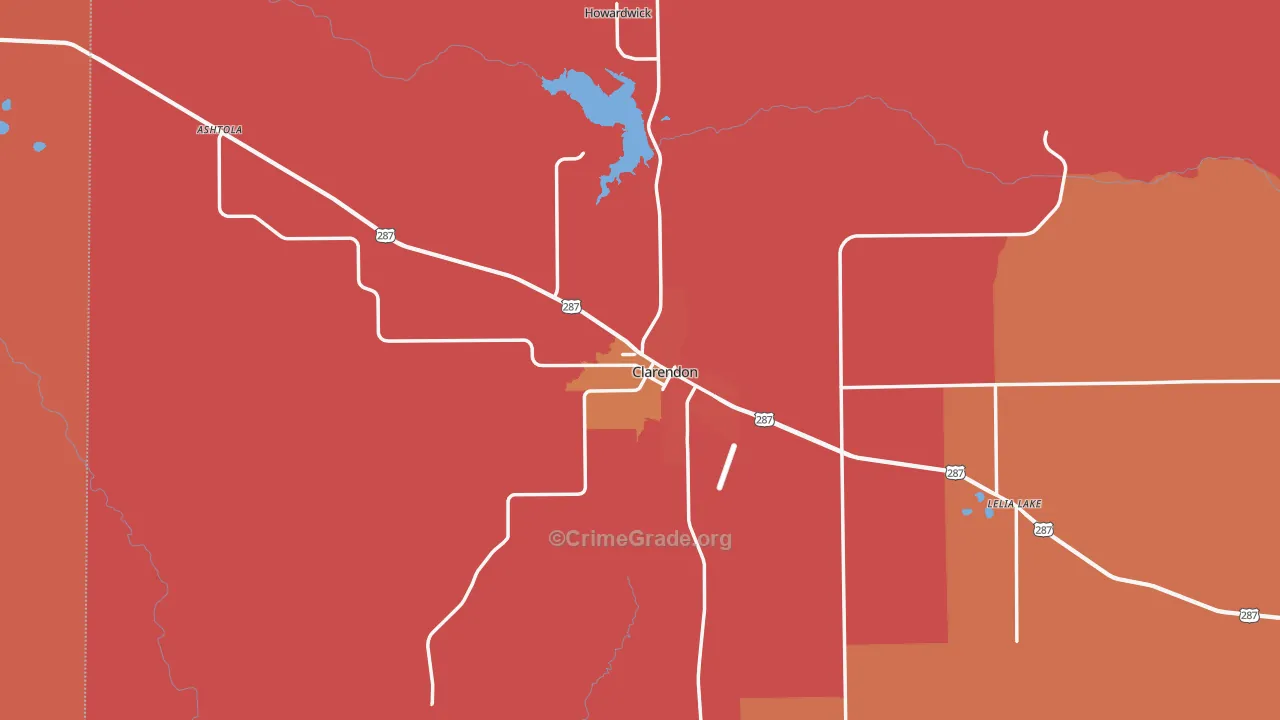 Clarendon, TX Map of Drug-Related Crime Rates