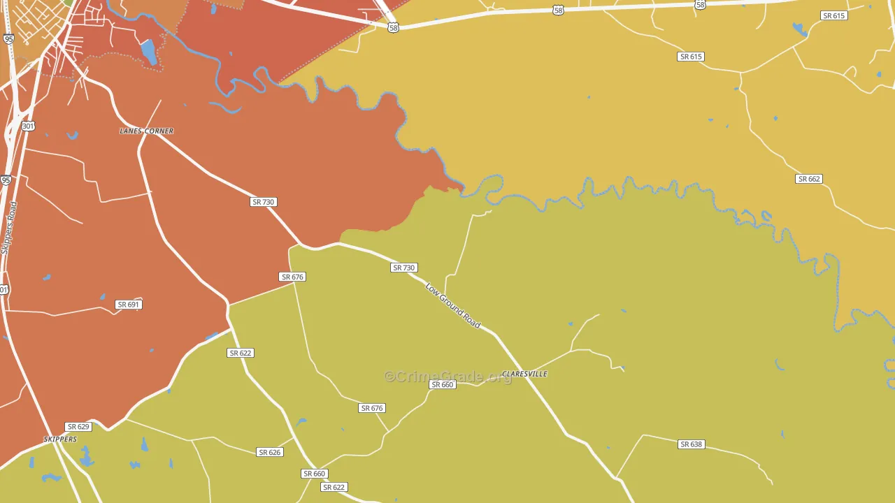Claresville, VA Map of Drug-Related Crime Rates