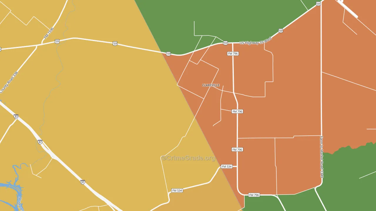 Clareville, TX Map of Drug-Related Crime Rates