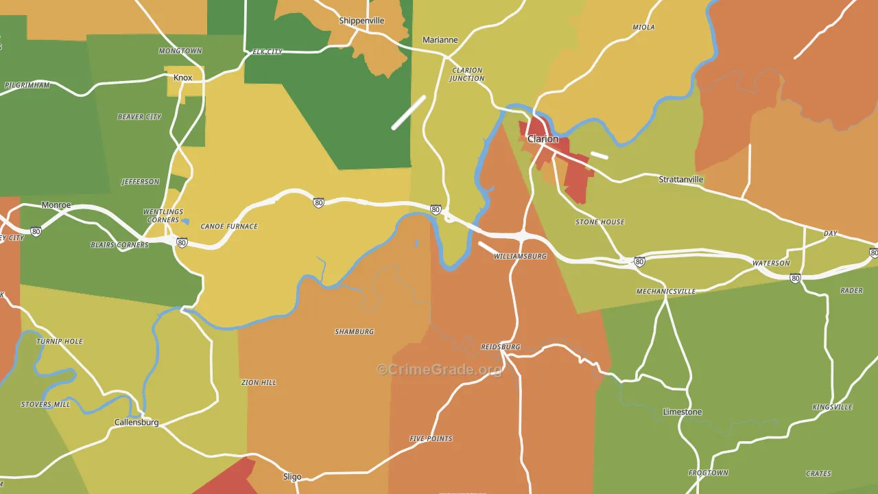 Clarion County, PA Map of Drug-Related Crime Rates