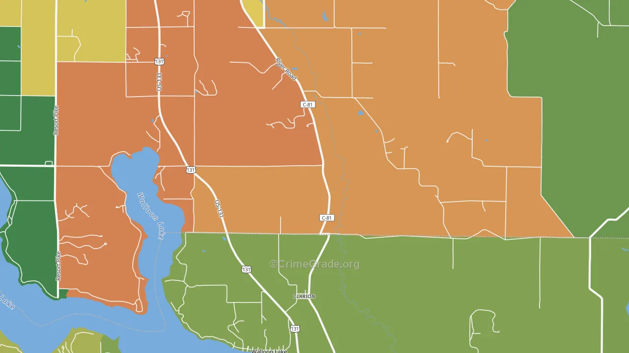Clarion, MI Map of Drug-Related Crime Rates