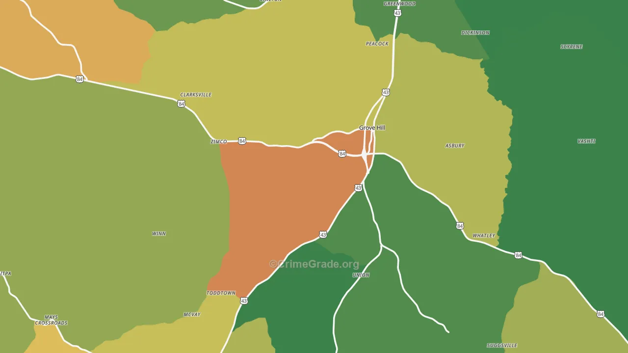 Clarke County, AL Map of Drug-Related Crime Rates
