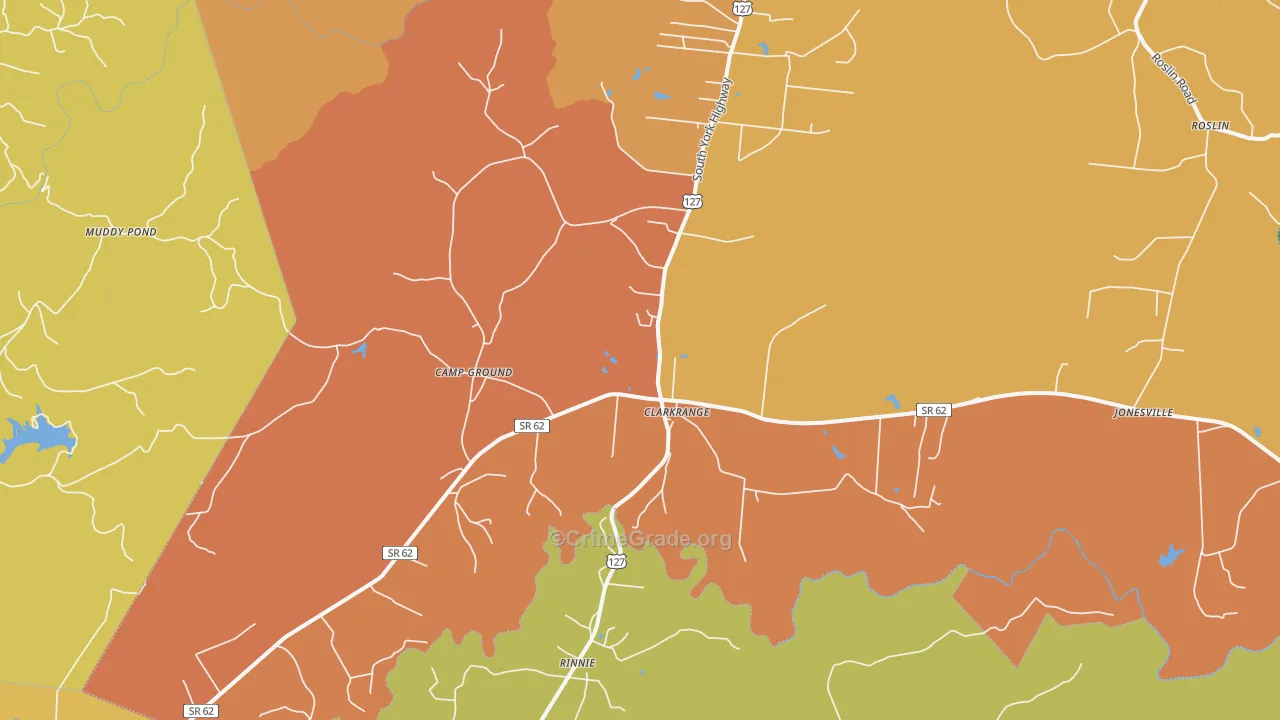 Clarkrange, TN Map of Drug-Related Crime Rates