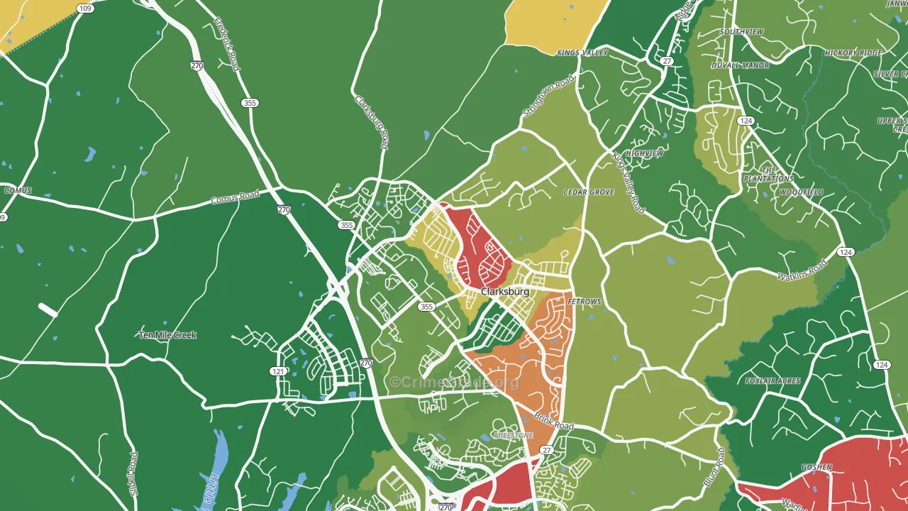 Clarksburg, MD Map of Drug-Related Crime Rates