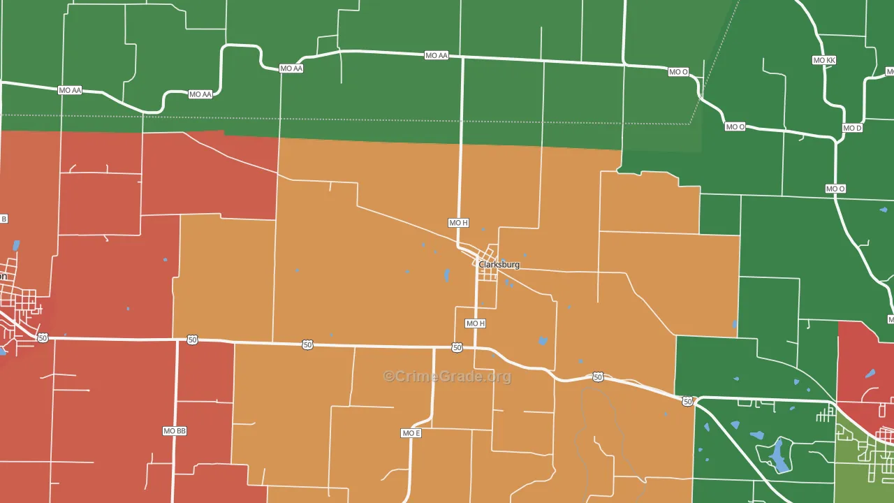 Clarksburg, MO Map of Drug-Related Crime Rates