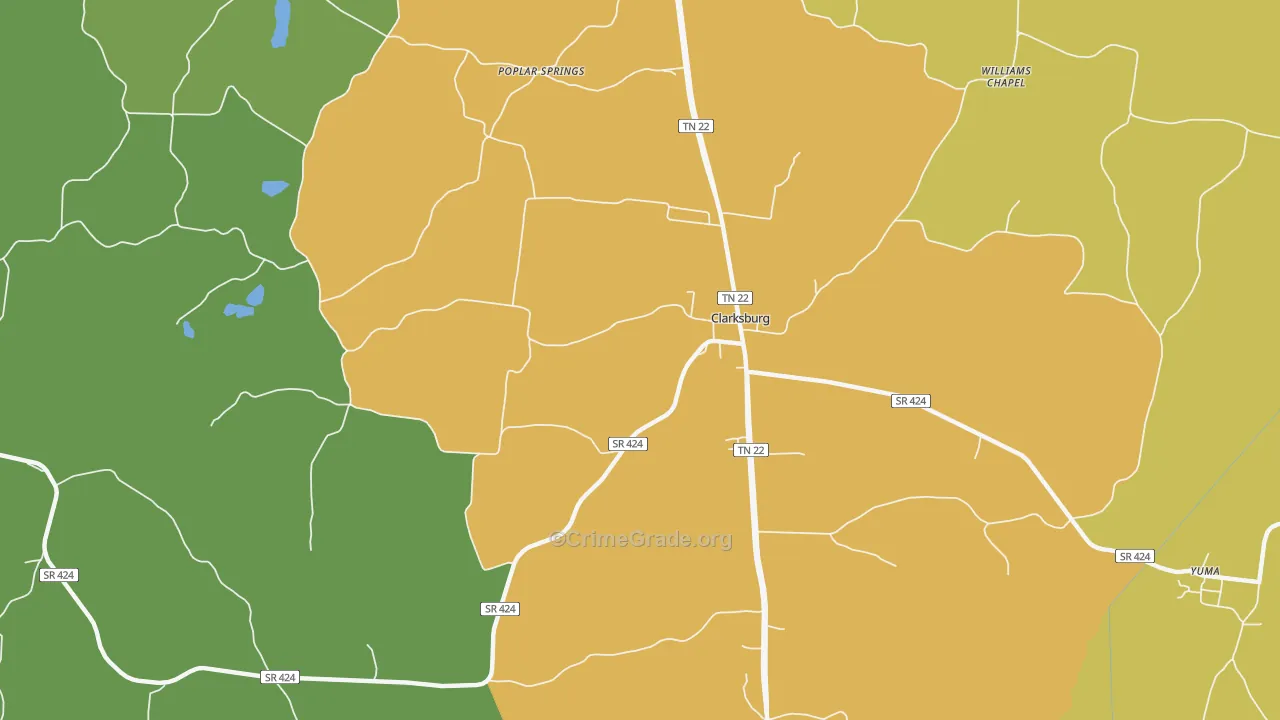 Clarksburg, TN Map of Drug-Related Crime Rates