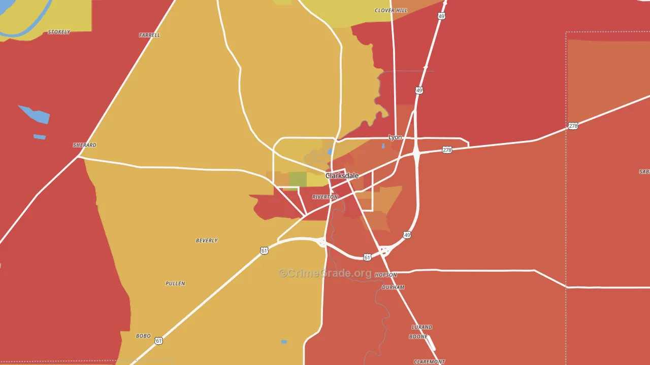 Clarksdale, MS Map of Drug-Related Crime Rates