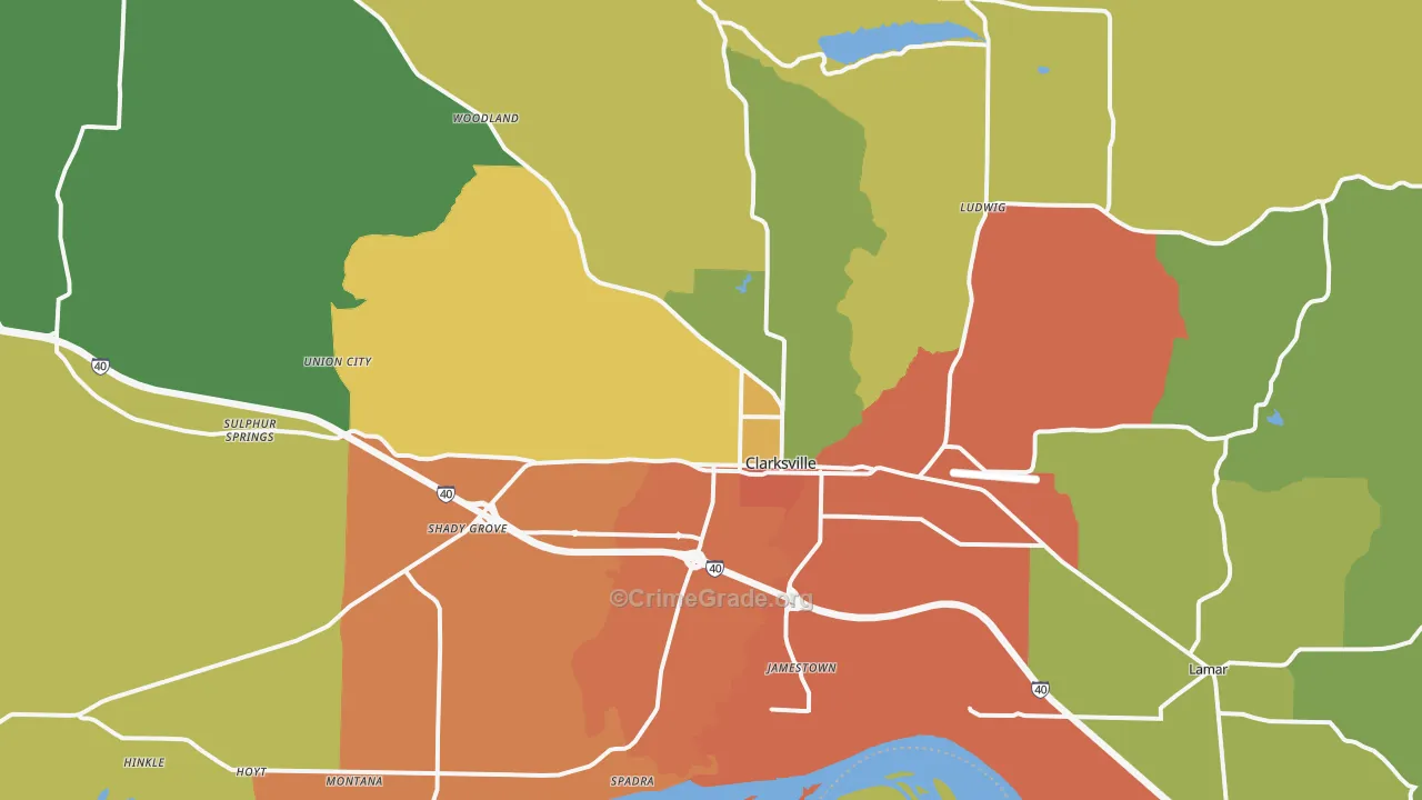 Clarksville, AR Map of Drug-Related Crime Rates