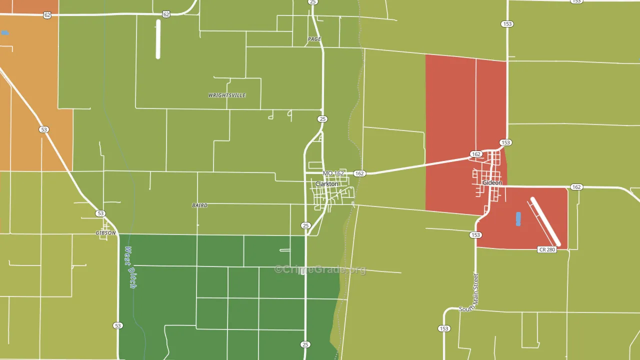 Clarkton, MO Map of Drug-Related Crime Rates
