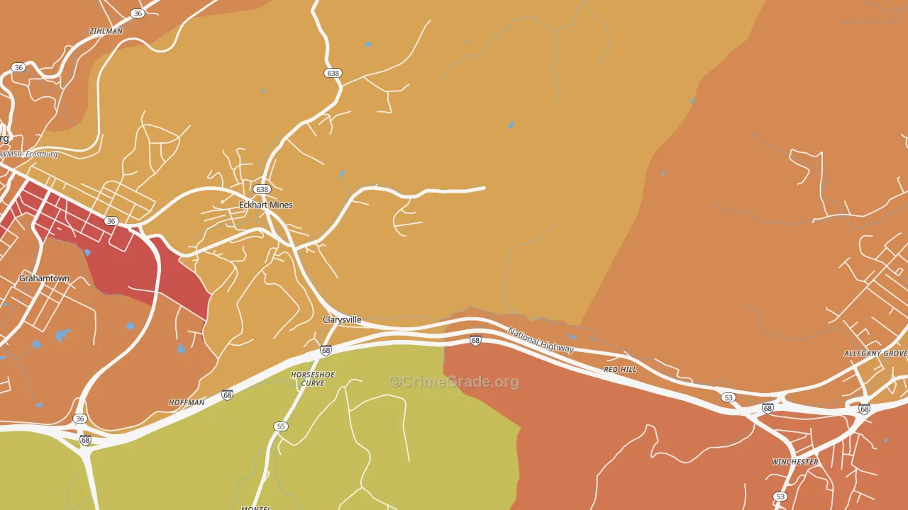 Clarysville, MD Map of Drug-Related Crime Rates