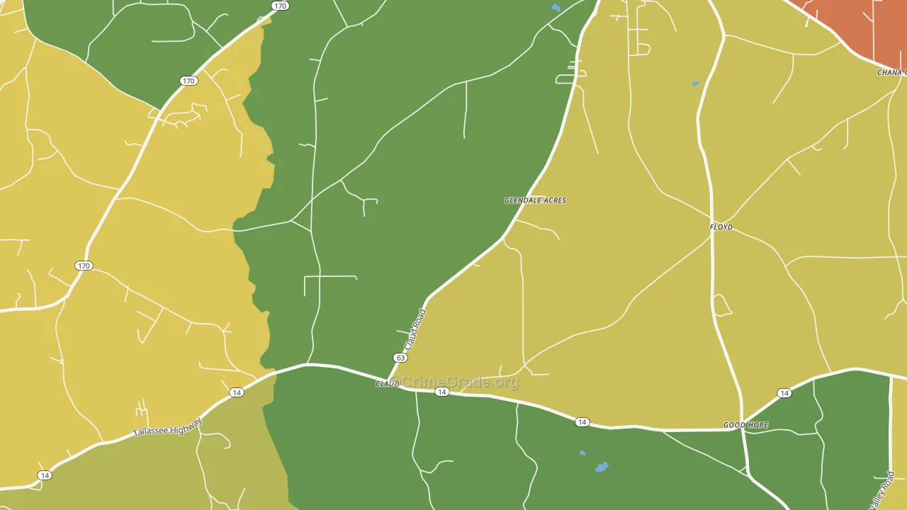 Claud, AL Map of Drug-Related Crime Rates