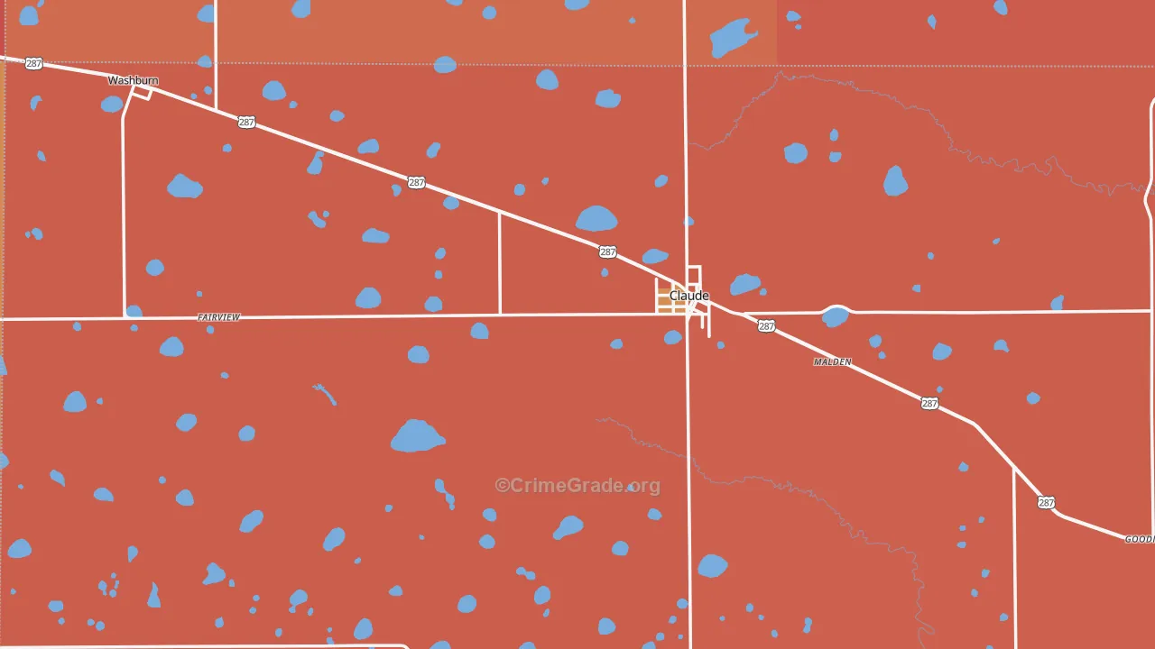 Claude, TX Map of Drug-Related Crime Rates
