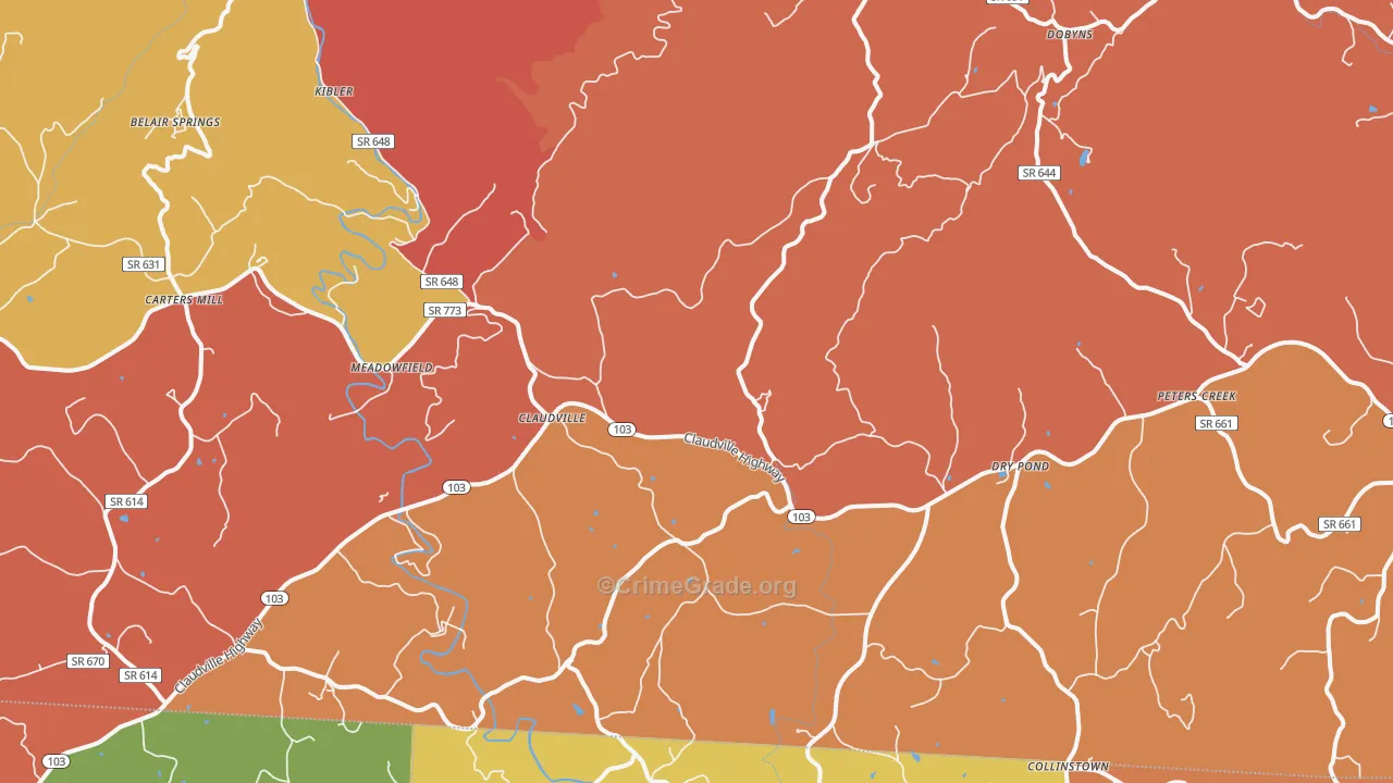 Claudville, VA Map of Drug-Related Crime Rates