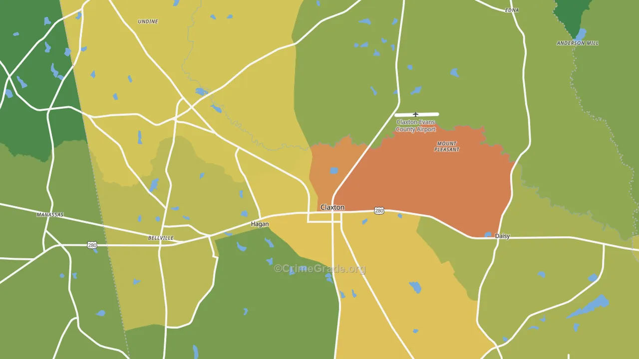 Claxton, GA Map of Drug-Related Crime Rates