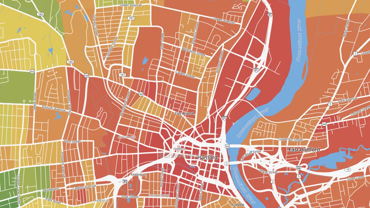 Clay Arsenal, Hartford, CT Map of Drug-Related Crime Rates