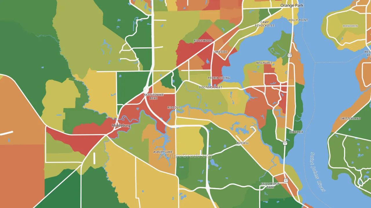 Clay County, FL Map of Drug-Related Crime Rates