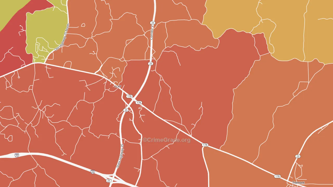 Clay, MS Map of Drug-Related Crime Rates