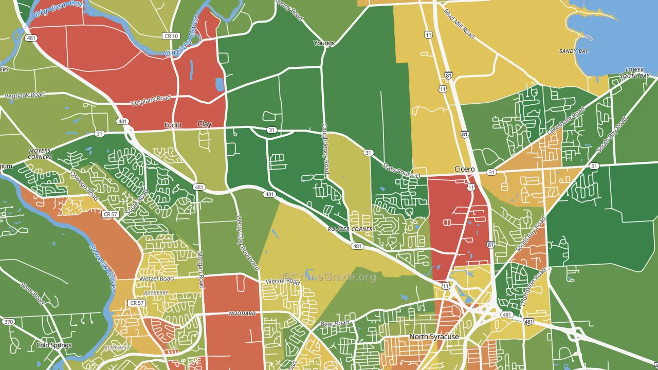 Clay, NY Map of Drug-Related Crime Rates