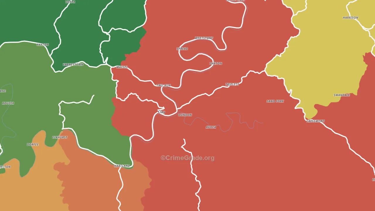 Clay, WV Map of Drug-Related Crime Rates