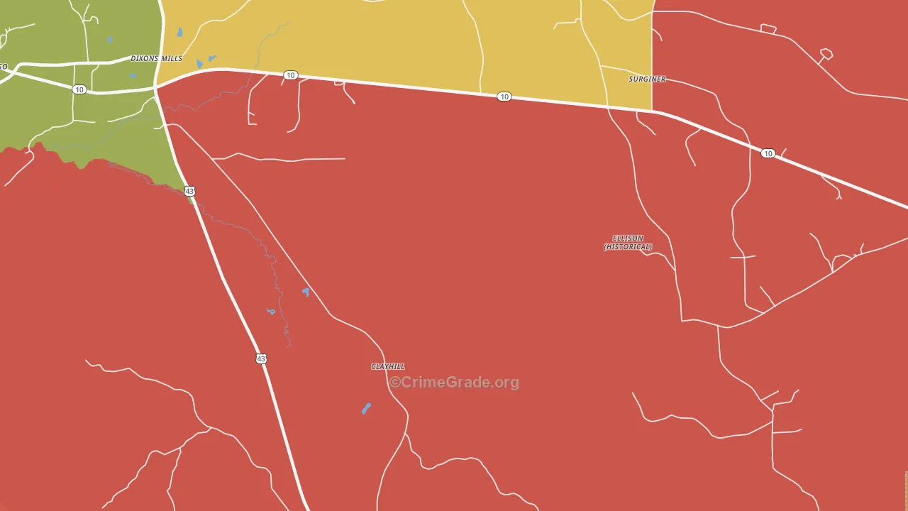 Clayhill, AL Map of Drug-Related Crime Rates