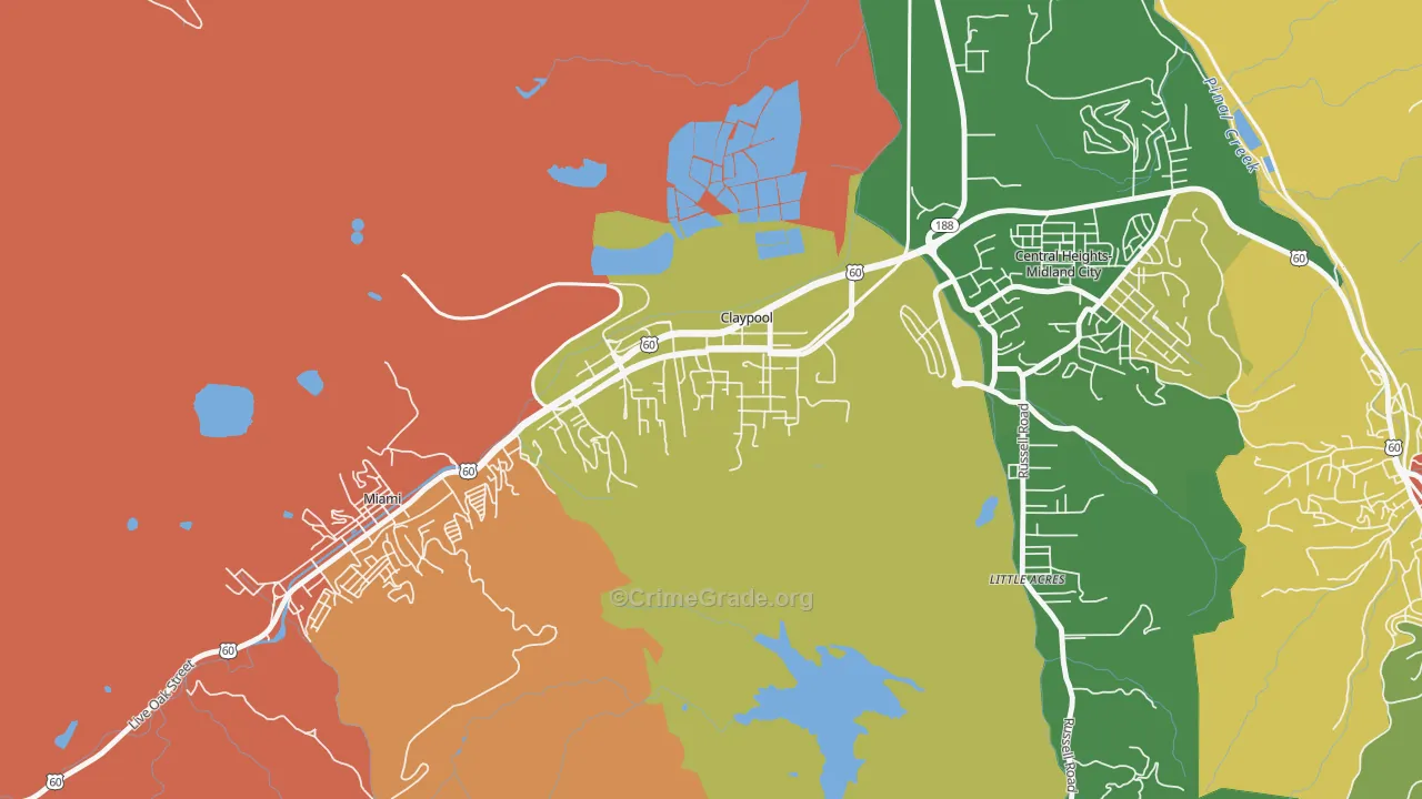 Claypool, AZ Map of Drug-Related Crime Rates