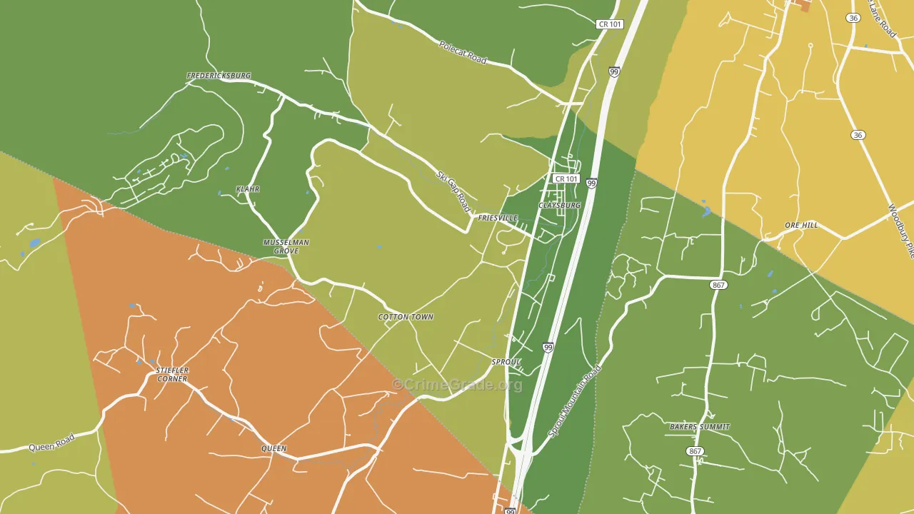 Claysburg, PA Map of Drug-Related Crime Rates