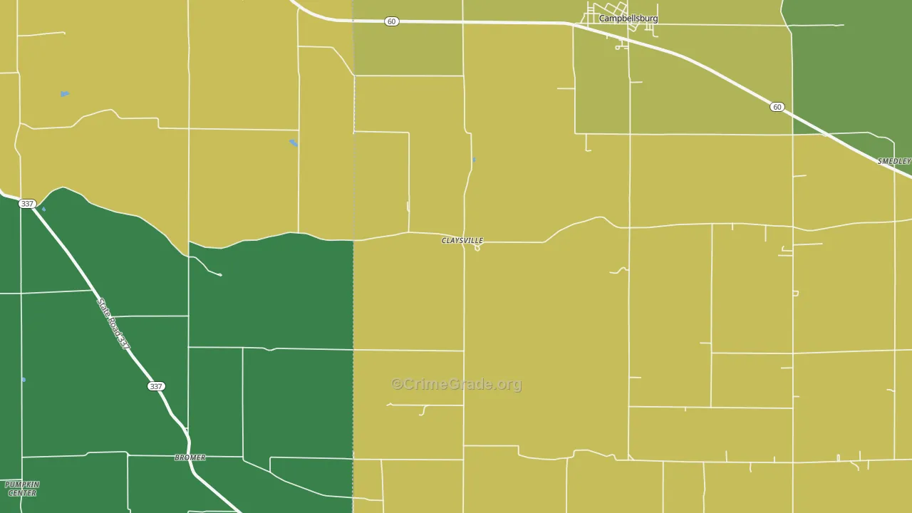 Claysville, IN Map of Drug-Related Crime Rates