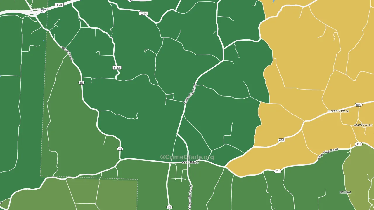 Claysville, OH Map of Drug-Related Crime Rates