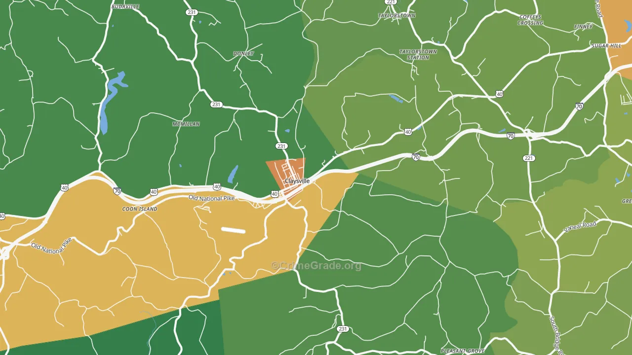 Claysville, PA Map of Drug-Related Crime Rates