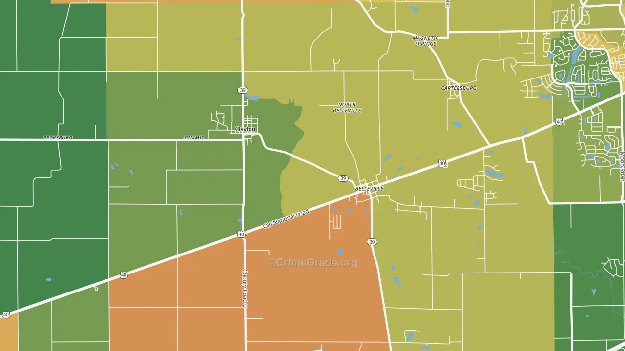 Clayton, IN Map of Drug-Related Crime Rates