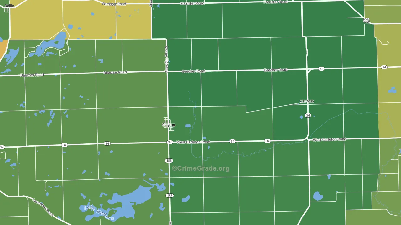 Clayton, MI Map of Drug-Related Crime Rates