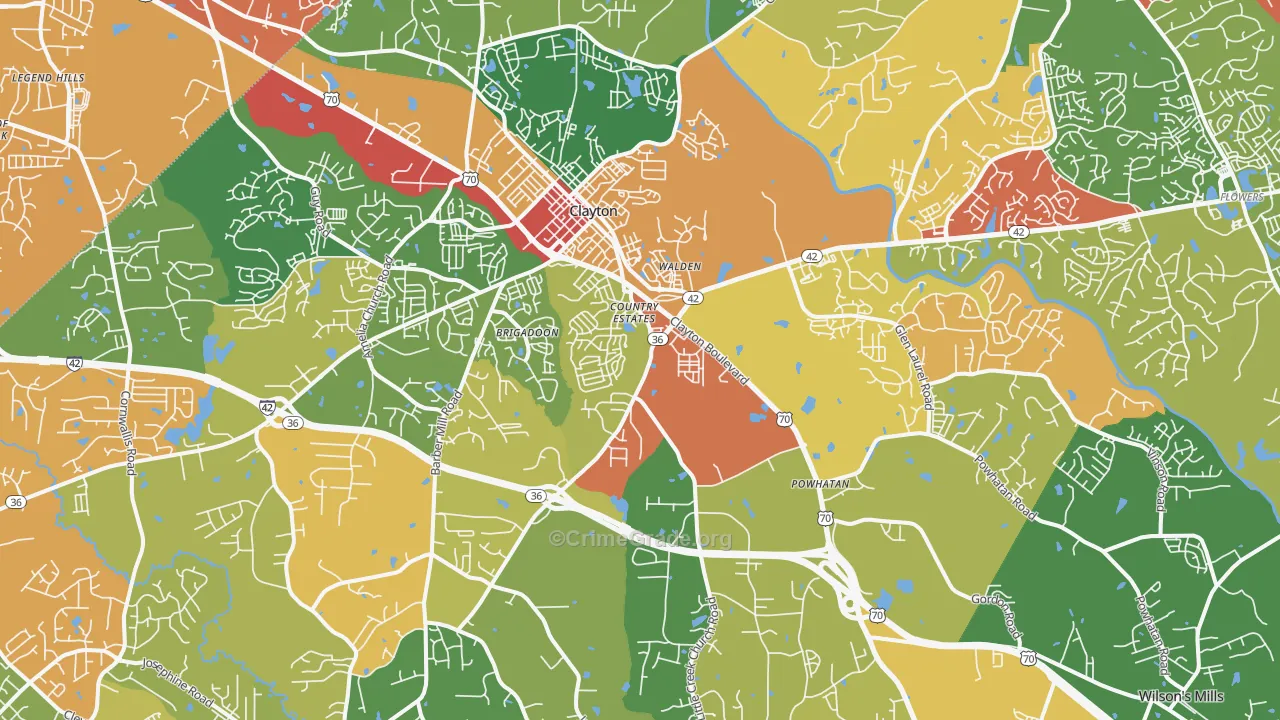 Clayton, NC Map of Drug-Related Crime Rates