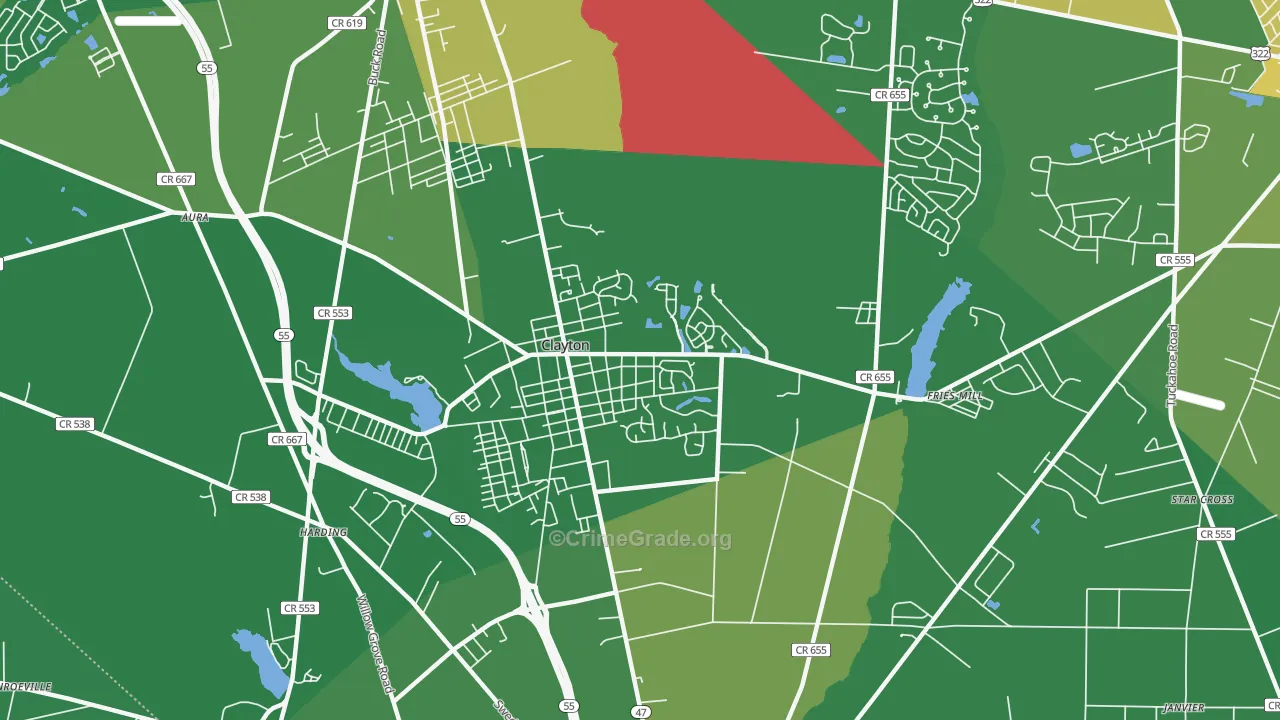 Clayton, NJ Map of Drug-Related Crime Rates