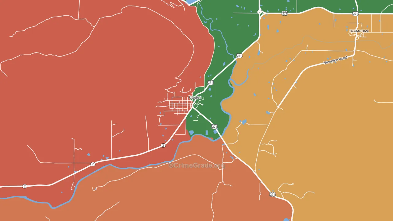 Clayton, OK Map of Drug-Related Crime Rates
