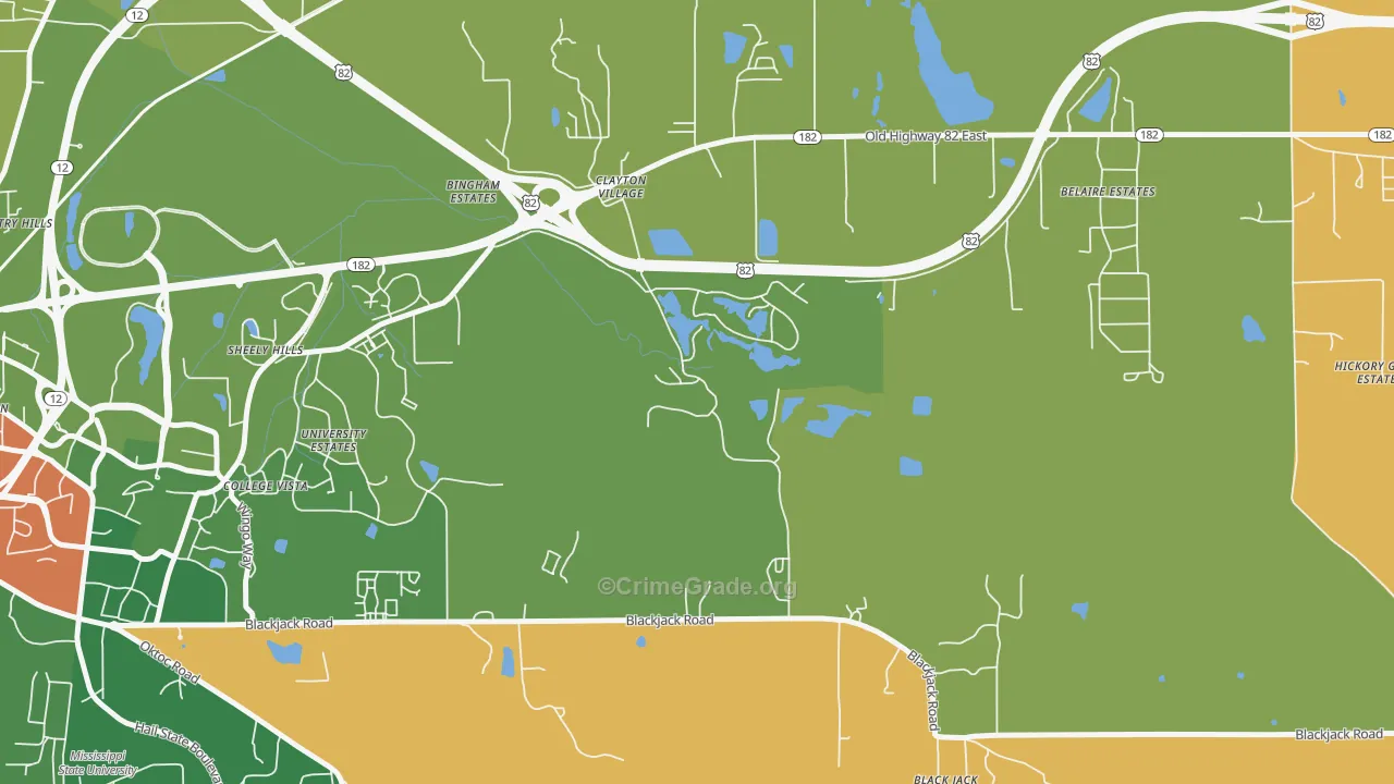 Clayton Village, MS Map of Drug-Related Crime Rates