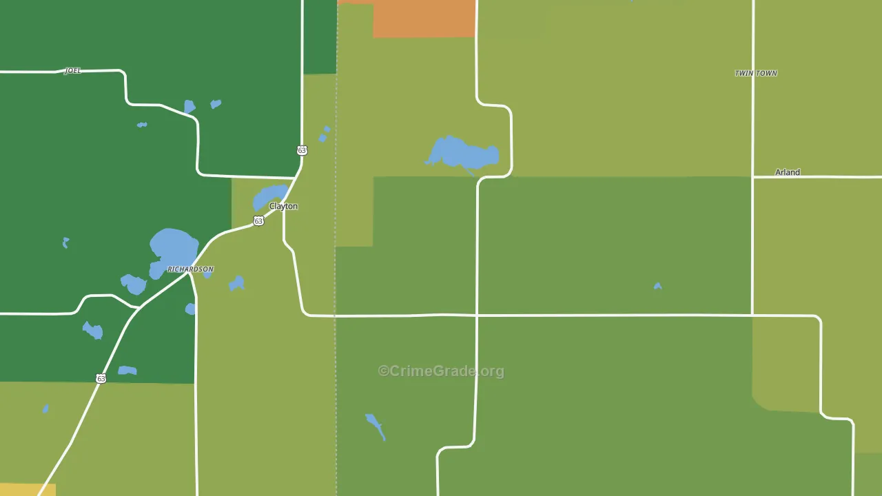 Clayton, WI Map of Drug-Related Crime Rates