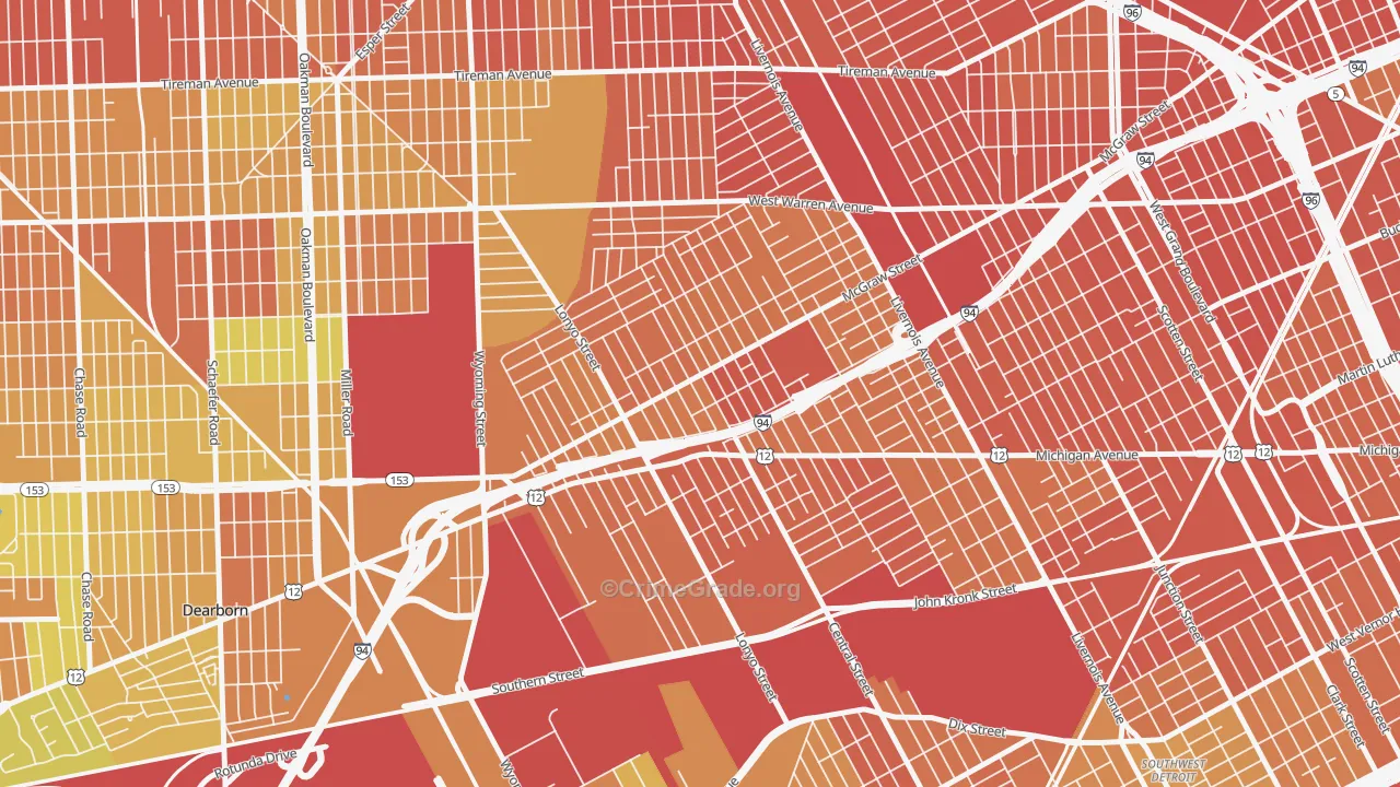 Claytown, Detroit, MI Map of Drug-Related Crime Rates
