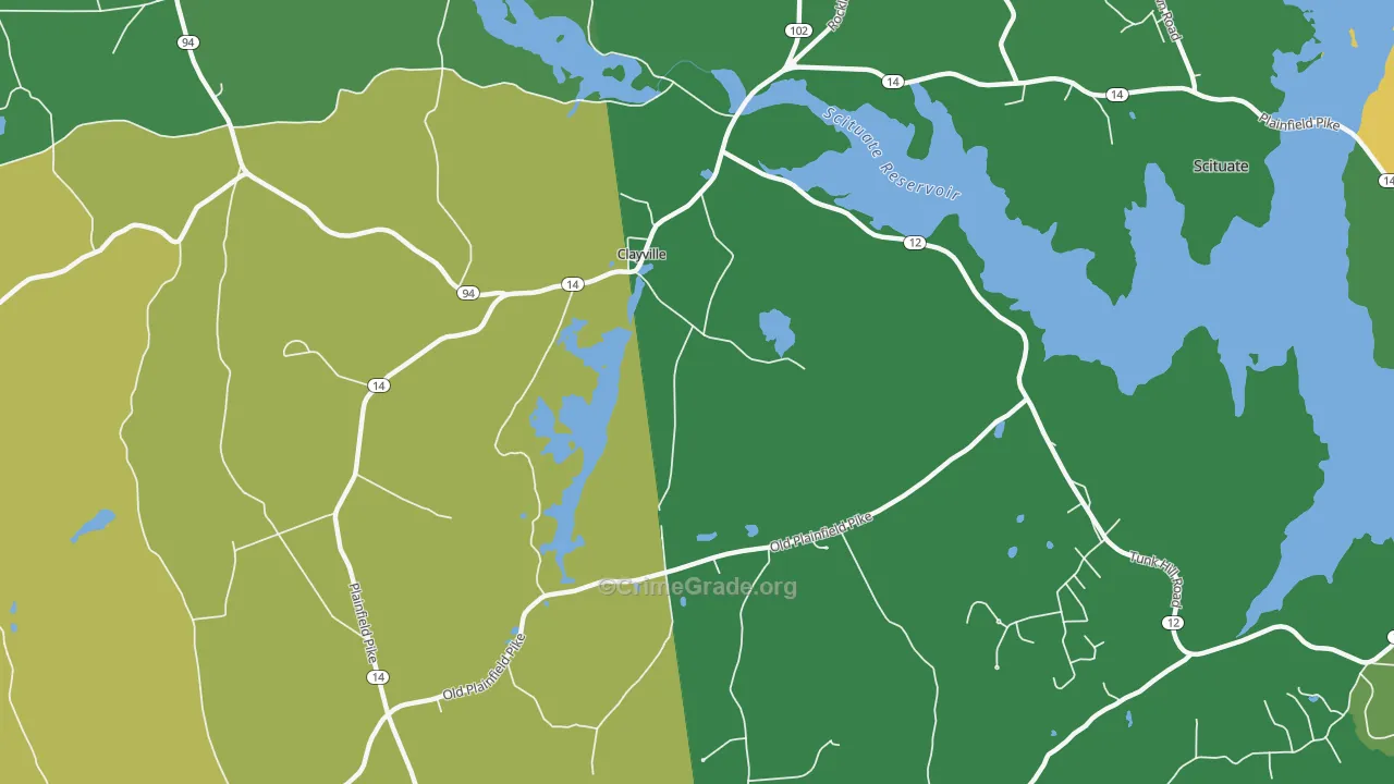 Clayville, RI Map of Drug-Related Crime Rates