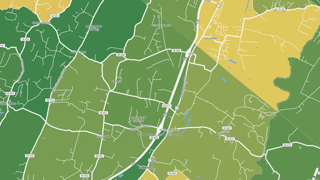 Clear Brook, VA Map of Drug-Related Crime Rates