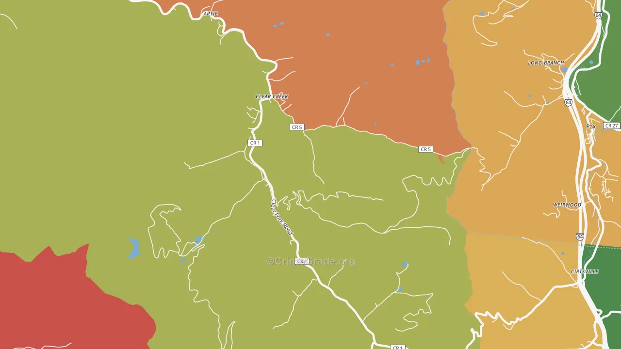 Clear Creek, WV Map of Drug-Related Crime Rates