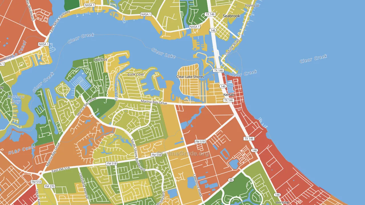 Clear Lake Shores, TX Map of Drug-Related Crime Rates