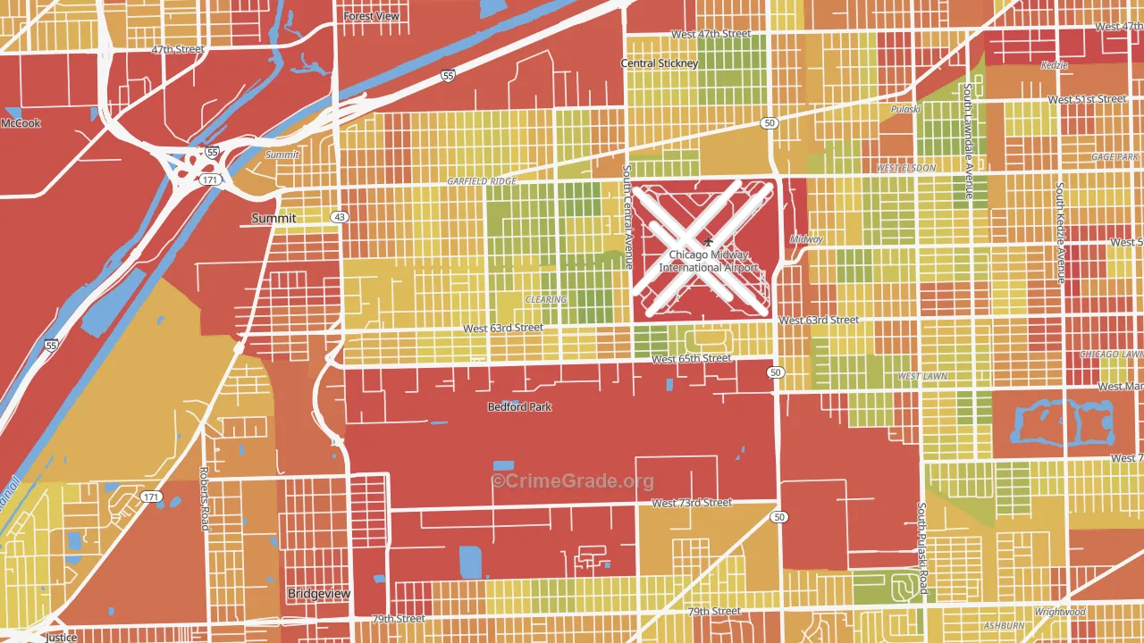 Clearing, Chicago, IL Map of Drug-Related Crime Rates