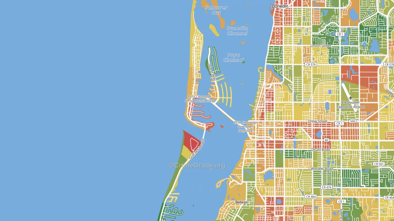 Clearwater Beach, FL Map of Drug-Related Crime Rates