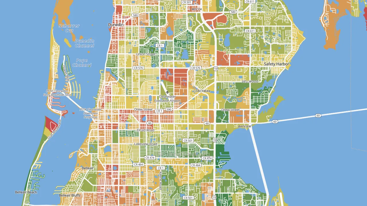 Clearwater, FL Map of Drug-Related Crime Rates