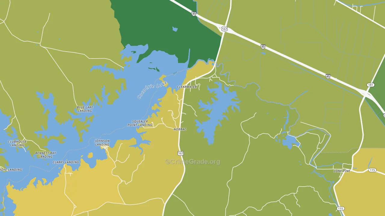 Clearwater, LA Map of Drug-Related Crime Rates