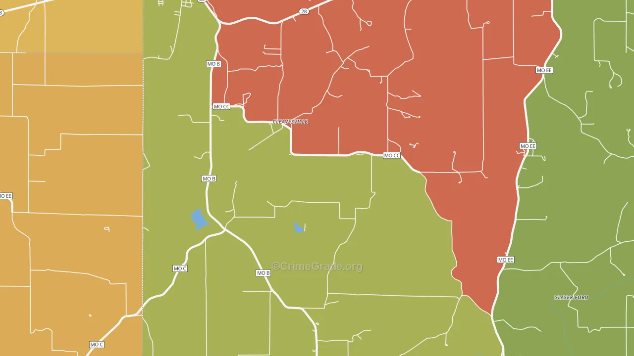 Cleavesville, MO Map of Drug-Related Crime Rates
