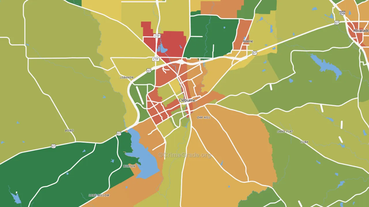 Cleburne, TX Map of Drug-Related Crime Rates